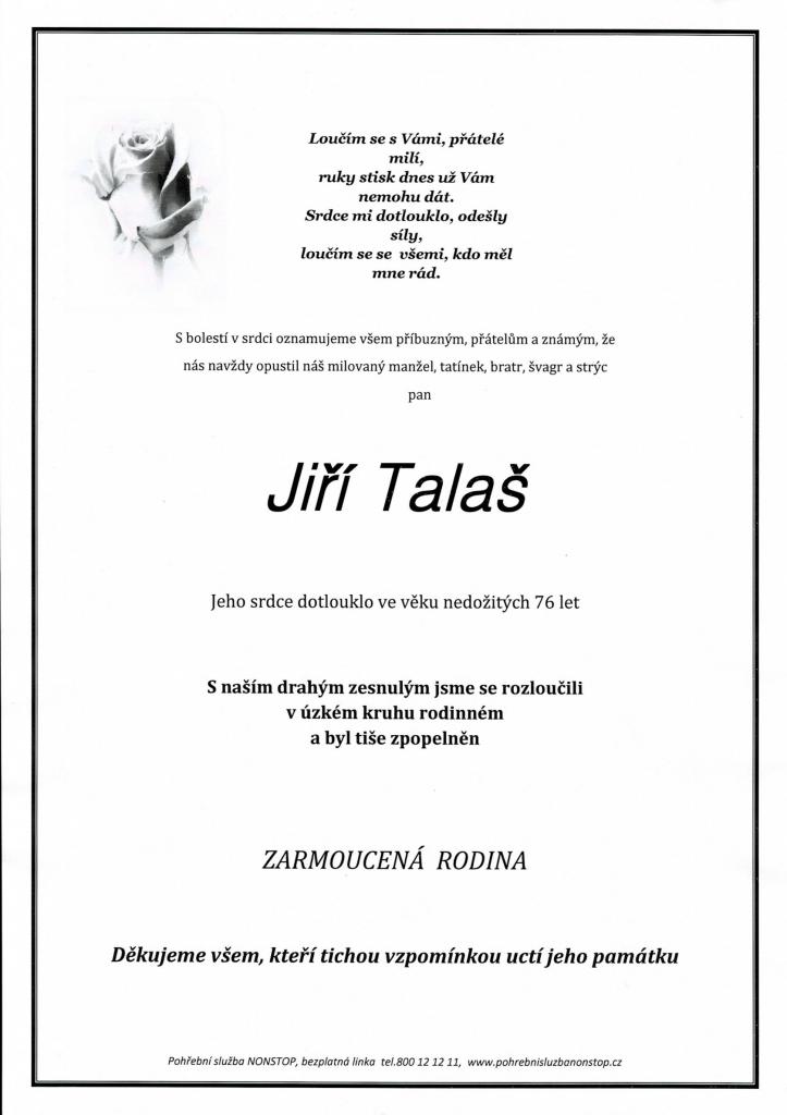 Smuteční oznámení - Jiří Talaš