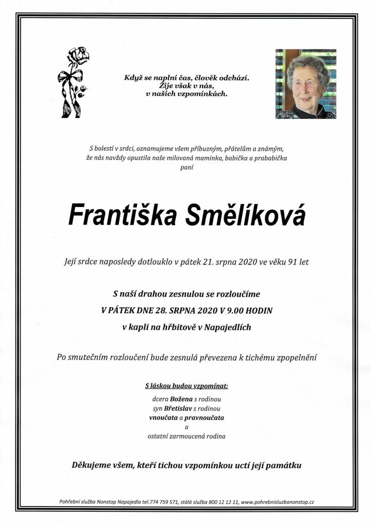 Smuteční oznámení-Františka Smělíková