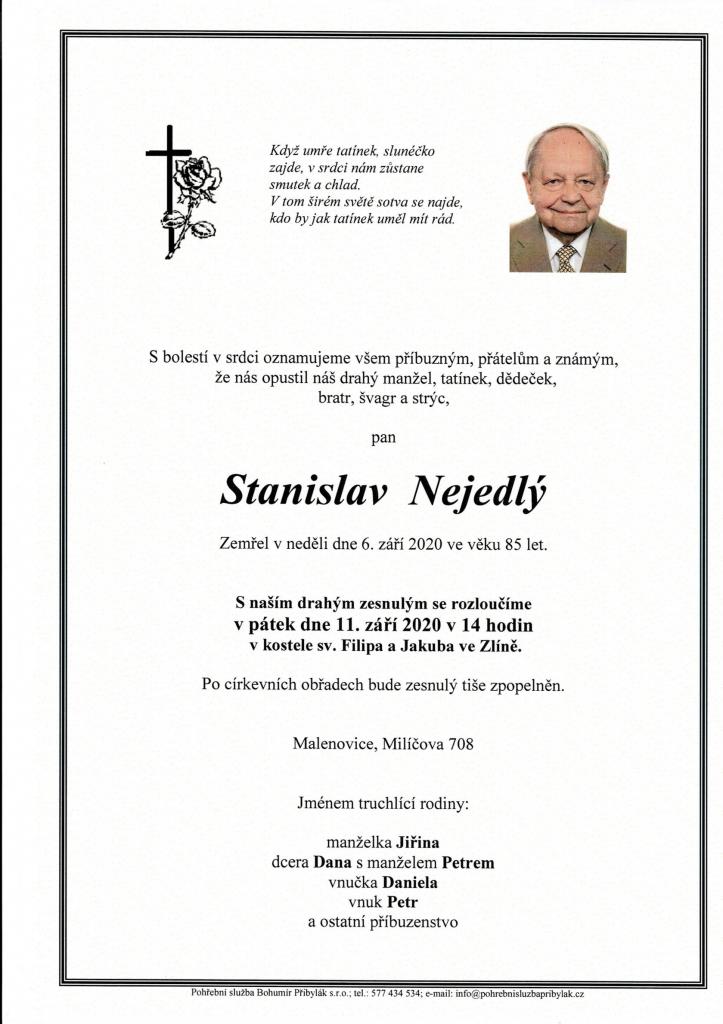 Smuteční oznámení - Stanislav Nejedlý