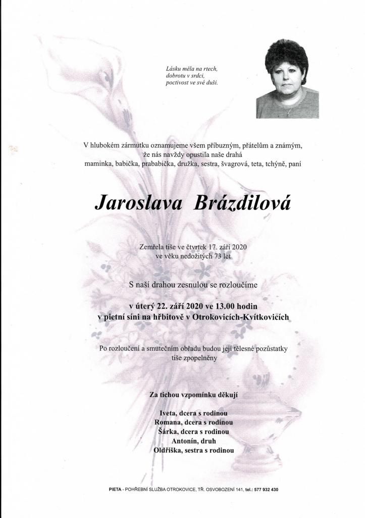 Smuteční oznámení - Jaroslava Brázdilová