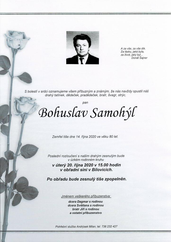 Smuteční oznámení Bohuslav Samohýl