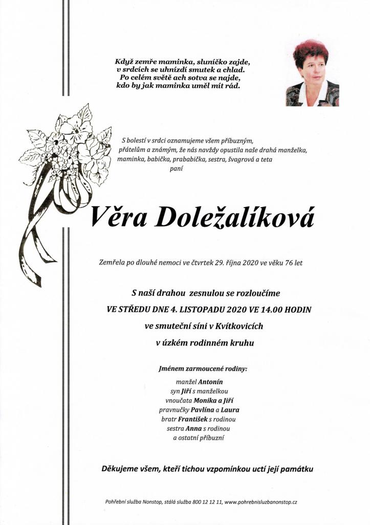 Smuteční oznámení - Věra Doležalíková