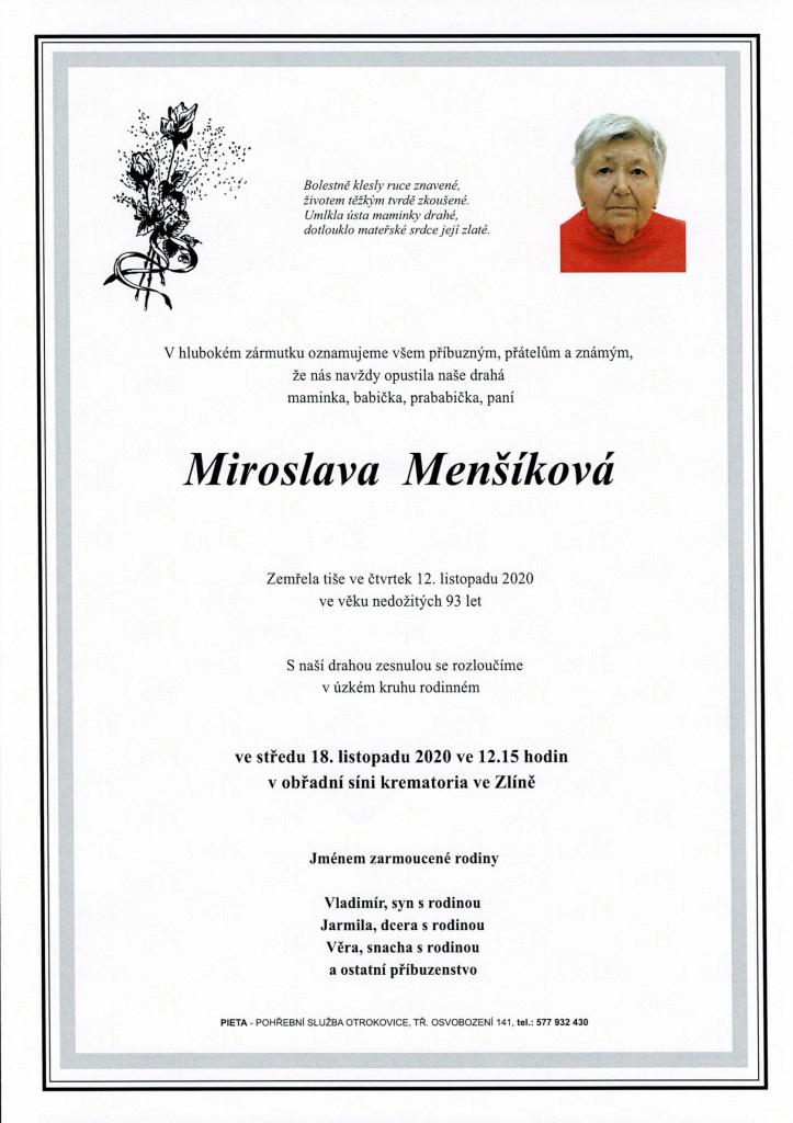 Smuteční oznámení - Miroslava Menšíková