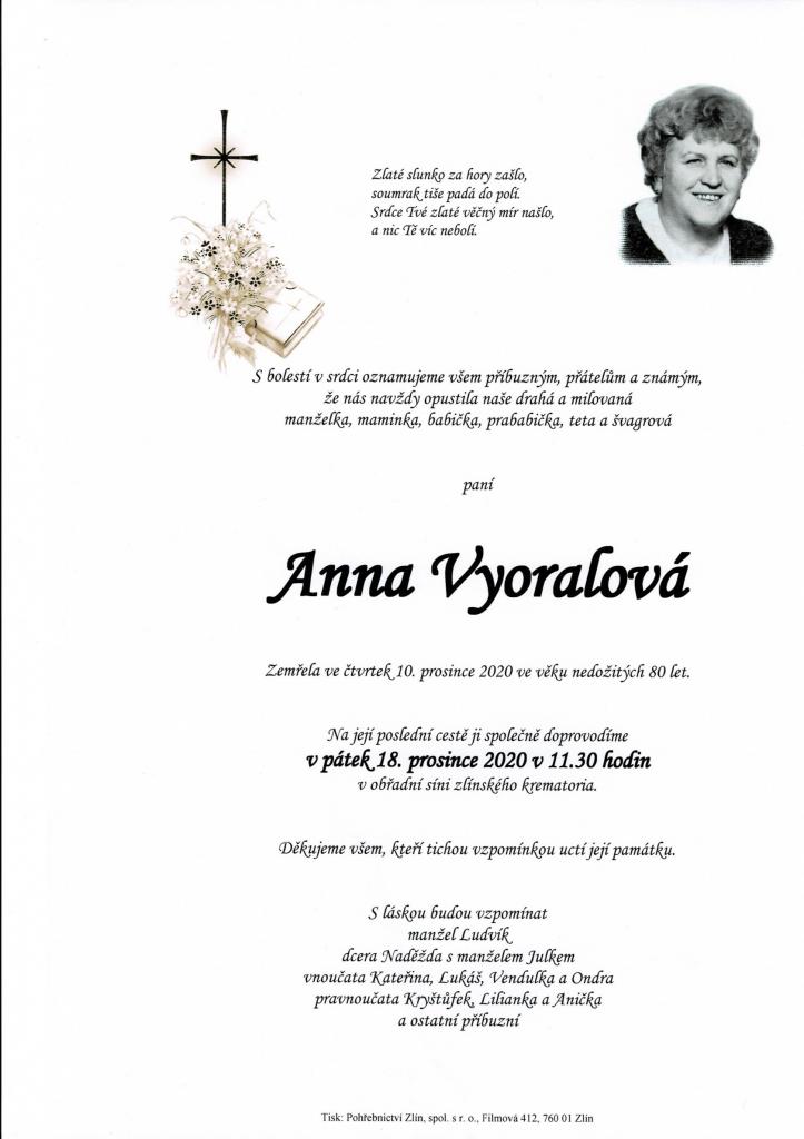 Smuteční oznámení - Anna Vyoralová