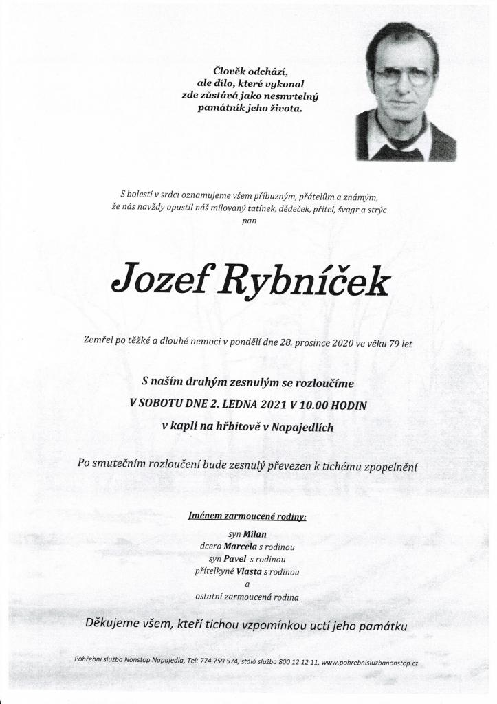 Smuteční oznámení - Jozef Rybníček