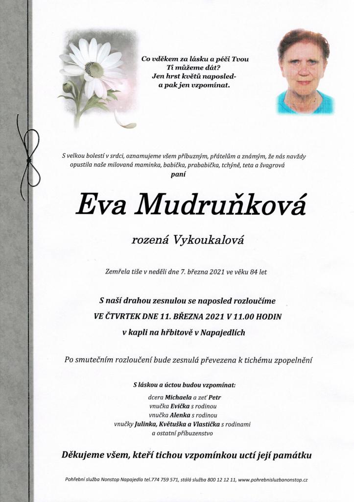 Smuteční oznámení - Eva Mudruňková