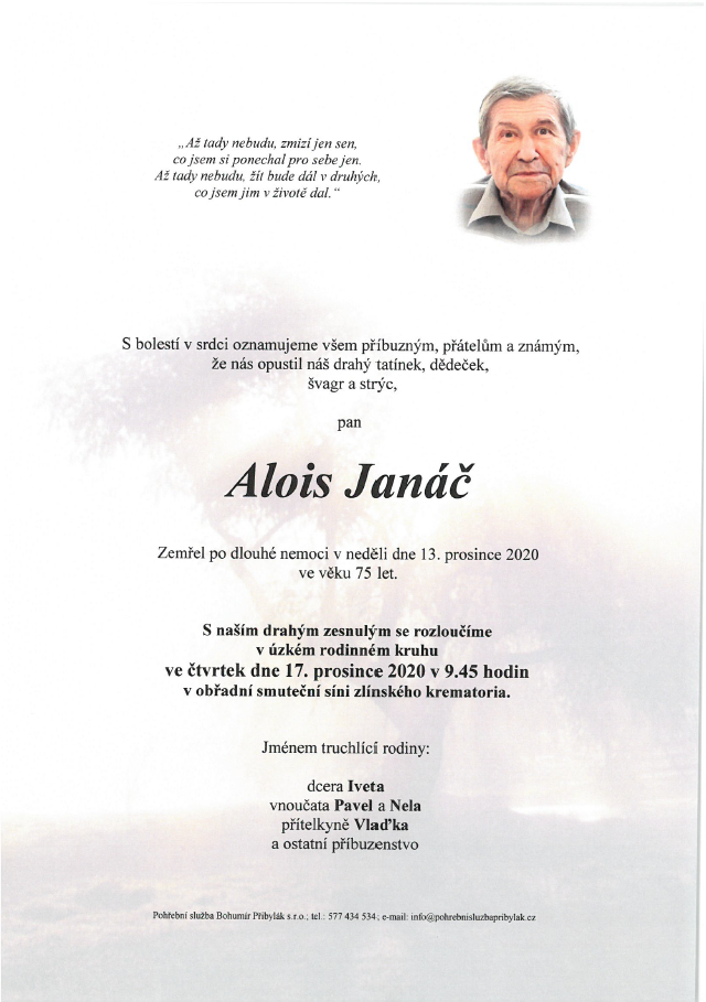 Smuteční oznámení - Alois Janáč