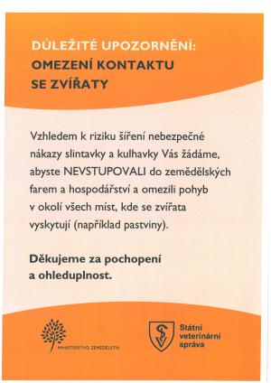 UPOZORNĚNÍ - Omezení kontaktu se zvířaty 1